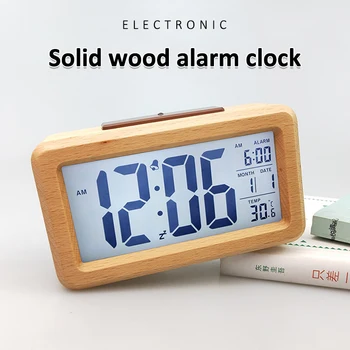 Дървена LED Digital alarm clock Украса на Хола Електронни Часовници Настолни Часовници От масивно Дърво