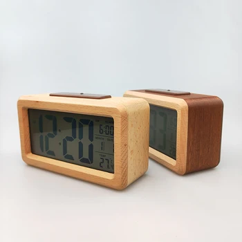 Дървена LED Digital alarm clock Украса на Хола Електронни Часовници Настолни Часовници От масивно Дърво 2