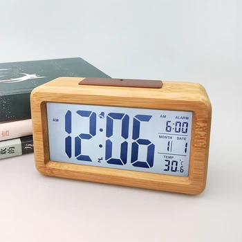 Дървена LED Digital alarm clock Украса на Хола Електронни Часовници Настолни Часовници От масивно Дърво 4