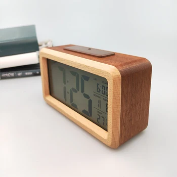 Дървена LED Digital alarm clock Украса на Хола Електронни Часовници Настолни Часовници От масивно Дърво 5