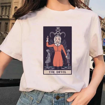 Женска тениска с принтом Карти Таро, дамски лятна тениска с изображение, женска риза в стил Харадзюку, Есен Нова Риза, Тениска с къс ръкав