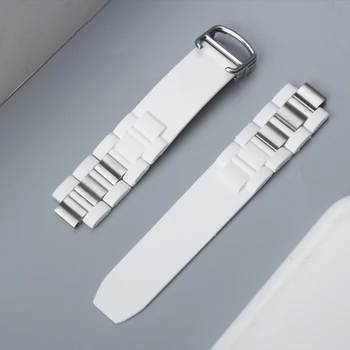 За Cartier 21th Century Силикон Каишка за часовник с Приповдигнато Уста, е Черно-бяла Водоустойчива Верижка за Часовник, каишка от 20*10 мм