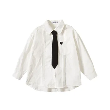Модни Бели Ризи за момичета от 8 до 10 години, Детски Ученически Памучни Блузи с равен брой гласове, Дрехи за Момичета с Дълъг Ръкав 2