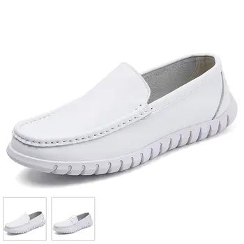 2022 Нова Бели Мъжки Ежедневни Обувки От мека Кожа, Удобна Работна Обувки За лекари и медицински Сестри, Бизнес Лоферы, Мъжки Дизайнерски Обувки