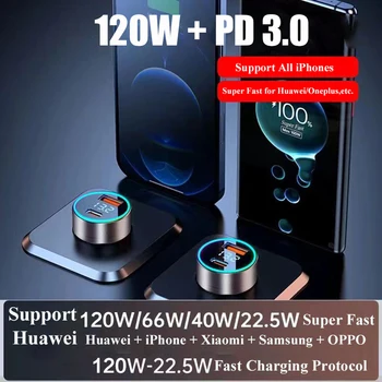 120 W Зарядно за Кола USB Type C на Супер Бързо Зареждане на Адаптер PD 20 W Преносим за iPhone 13 Pro Max 14 12 11 iPad Oneplus Мобилен Телефон 1
