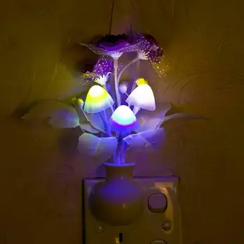 Led Сиреневая Нощна Лампа Прекрасна Цветна Гъби Романтична Сиреневая Нощна Лампа С Интелигентен Сензор US/ EU Plug