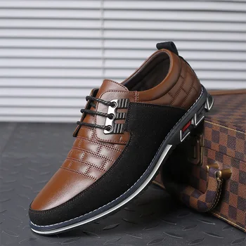 Мъжки кожени обувки от естествена кожа 38-47, Модни мъжки Ежедневни обувки в бизнес стил, Черни Лоферы, Мокасини, Дишаща мъжки обувки дантела 2