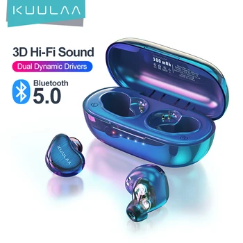 KUULAA TWS Bluetooth Слушалки Безжични Слушалки 3D HI FI Стерео Спортни Bluetooth 5,0 Слушалки Слушалки с Микрофон намаляване на шума