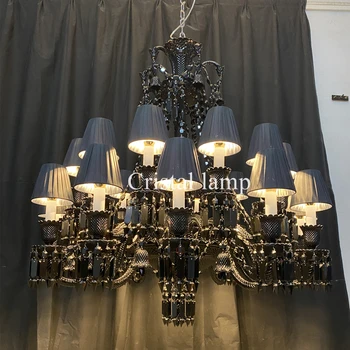 Черна Кристален Полилей, плафониери 24 Светлина Led Furnitur Декор Хол Лампа с абажуром