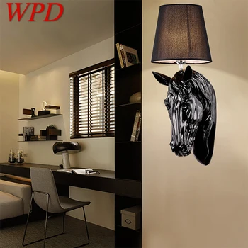 WPD Американски Стил, с монтиран на стената Лампа Ретро Творчески Реколта Аплици Led Лампа от Смола Главата на Коня Декор за Дома, Хол, Коридор,