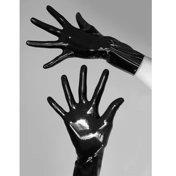 Безшевни 3D Унисекс Черни Червени Къси Латексови Ръкавици, Ръкавици без пръсти Фетиш 5 Пръста Дължина на Китката