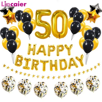 Номер на 50 Балон От Фолио честит Рожден Ден Украса За Парти на 50 Години, Мъж Жена на 50-ия Златен Черен Начало Декор Юбилейните Аксесоари