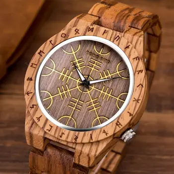 Дървени часовници BOBOBIRD с надпис Awe Aegishjalmr или Vegvisir и руническим компас, персонални часовници часовници мъжки