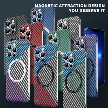 Magsafe Магнитен Безжичен Калъф За Зареждане С Текстура От Въглеродни Влакна Безрамный За iPhone 13 12 11 Pro Max Калъф за Мобилни Аксесоари