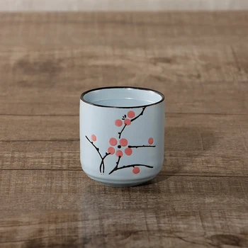 Мини-чаша за чай, ръчно изработени, Уникални японски стил в старинен стил, Керамични чаши за чай с шарени сливи, Специален подарък за приятел, комплект от 2