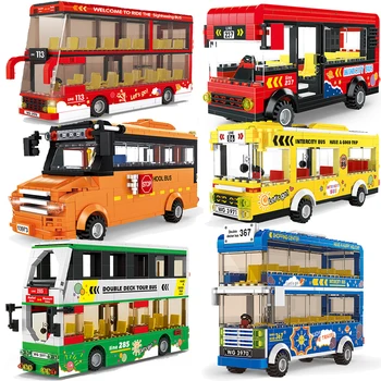 Градски Транспорт Автобус Великобритания Лондон Двуетажна Екскурзия Училище Стикери MOC Приятели Изграждане на Блокове, Тухли Класически Играчки Дете