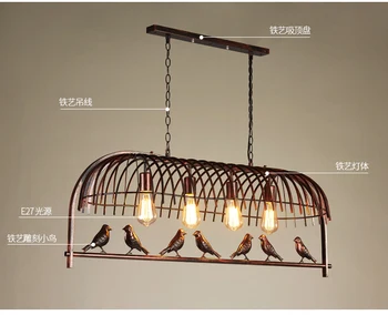 Промишлен метален окачен лампа птица полилей от ковано желязо осветление ретро кухня, бар окачен лампа lamparas industriales 4
