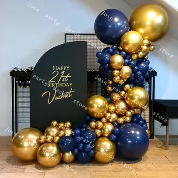 Тъмно Сини Балони Арка Венец Комплект Хромирани Златни Балони за вашата Сватба, Абитуриентски Рожден Ден Декор