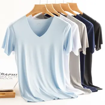 2020 Мъжка Тениска, Разтеглив Ледени Тениски за фитнес, Мъжки Тениски с V-образно Деколте и Къс Ръкав за Мъже, Тениски от Микрофибър, Облекло M-5XL