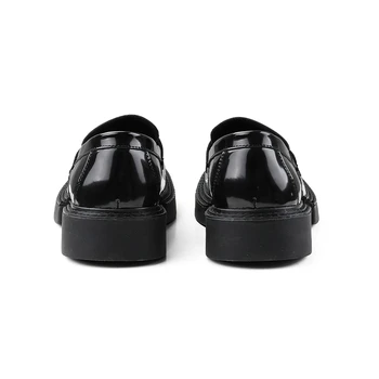 Блестящи черни мъжки ежедневни кожени обувки без закопчалка на дебела подметка с квадратни пръсти в стила на гепи, модерен мъжки oxfords в ретро стил 3