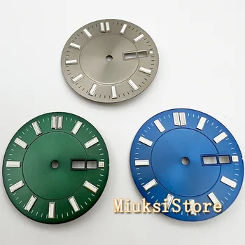 31 мм Циферблат часа е подходящ за механизъм NH36 NH36A Зелен светлинен циферблат с прозорец датата на Зелен син Сив циферблат часа