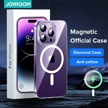 Магнитен Калъф Joyroom За iPhone 14 13 12 Pro Max е Диамантена Прозрачен Капак Калъф За PC Безжично Зарядно Устройство Магнит Делото