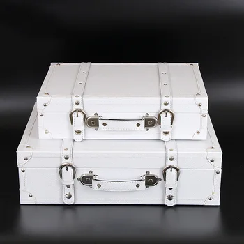 Бял куфар мода дървена изкуствена кожа снимка витрина набор от подпори куфар скоростна витрина калъф
