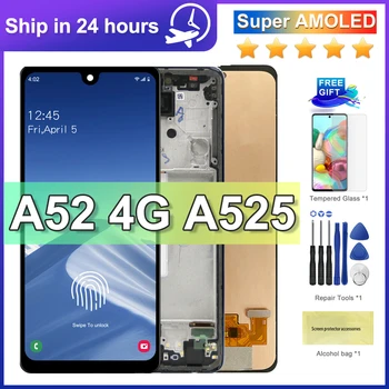 Super AMOLED На Samsung Galaxy A52 4G LCD дисплей Сензорен Екран с рамка За Samsung A52 4G A525 A525F A525M Дигитайзер, резервни Части