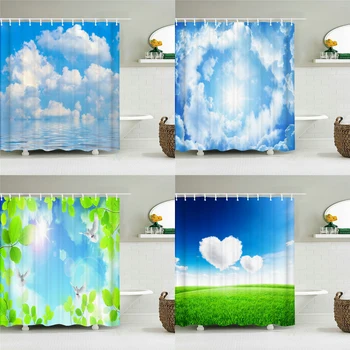 Синьо небе, облаци пейзажи завеса за душ водоустойчив баня завеса с куки за баня, завеси, плат 3D печатни 180*200 см сянка