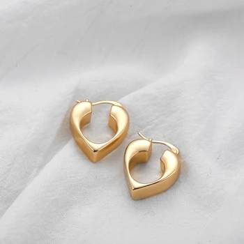 Пънк Дебели Масивни Обеци-Пръстени във формата на Сърце, Модерни Метални Кръгли Геометрични Обеци за Жените, Вечерни Бижута, Подарък