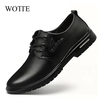 WOTTE/ Нова мъжки кожени обувки; бизнес мъжки модел обувки; Модерни ежедневни обувки за сватба; Удобна однотонная мъжки обувки с остър пръсти