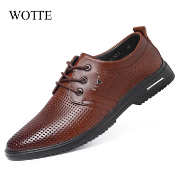WOTTE/ Нова мъжки кожени обувки; бизнес мъжки модел обувки; Модерни ежедневни обувки за сватба; Удобна однотонная мъжки обувки с остър пръсти 1