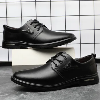 WOTTE/ Нова мъжки кожени обувки; бизнес мъжки модел обувки; Модерни ежедневни обувки за сватба; Удобна однотонная мъжки обувки с остър пръсти 4