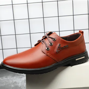 WOTTE/ Нова мъжки кожени обувки; бизнес мъжки модел обувки; Модерни ежедневни обувки за сватба; Удобна однотонная мъжки обувки с остър пръсти 5