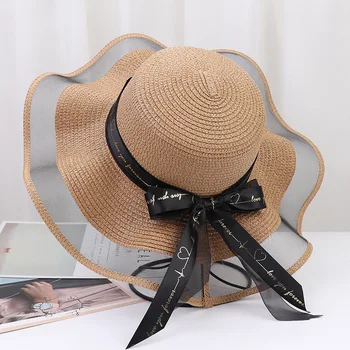 DONGYUN001 Нова лятна солнцезащитная шапка с широка периферия, Дамска Сламена шапка, Шапка за отдих на открито, Дамски плажни и Ежедневни Панама с цветен модел