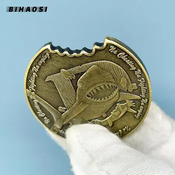Медал щампована акула боядисани метални възпоменателна монета с медна монета бронз възпоменателна монета акула, зъб разрези колекция 0