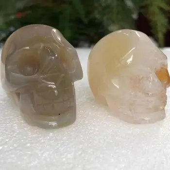 40-50 мм Естествени скъпоценни камъни, издълбани ахат, кварцов кристал, форма на черепа, лечебни минерали и камъни, подаръци за Хелоуин за домашен декор 2