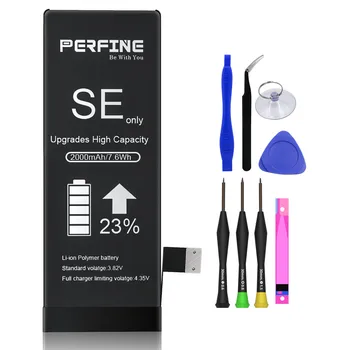 Батерия Perfine за iPhone SE 2016 2000 mah, Разменени A1724 A1723, с набор от Инструменти за ремонт, Прозрачен калъф от TPU, USB-кабел Светкавица
