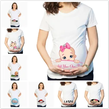Дамски Тениски, Топове за Бременни с герои от Анимационни филми, Детски Забавни Тениски за бременни, памучни тениски с къс ръкав за Бременни, Тениски S-2XL