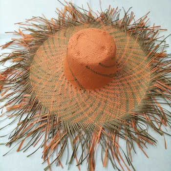 Нови Летни шапки за жени, Ретро плоска шапка с наведени полета, сламена шапка, ръчно изработени от лико, дамски градинска солнцезащитная плажна сламена шапка