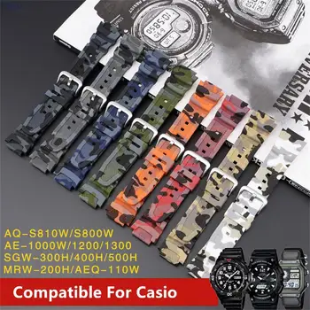 18 мм и Каишка за Часовник Casio AQ-S810W AE-1000W AE-1200/1300 SGW-300 Каишка Мъжки Камуфляжный Силиконов Каучук Гривна на Китката Аксесоари
