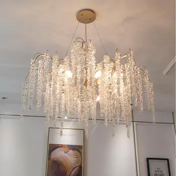 Френска медни клонка кристален полилей, крушка за дневна луксозна вила с трапезария и декоративна лампа спалня художествена кристален лампа 0
