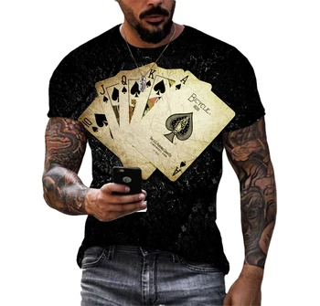 Карти за игра С 3D Принтом, Лятна мъжка Тениска в стил хип-хоп, Тенденция, Голям Размер, Къс Ръкав, Всекидневни Модерен Спортен Топ