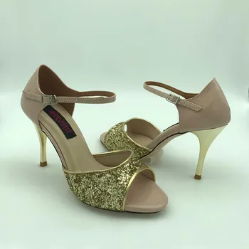 Нови Танцови обувки за Аржентинско танго, Вечерни обувки, обувки за Сватба, кожена подметка T628211GGNP, ток 9 см., 7,5 см, безплатна доставка