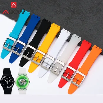 17 мм 19 мм Цветни Силиконови Каишка за Часовник Swatch от Неръждаема Стомана с Катарама За Мъже и Жени, Водоустойчиви Взаимозаменяеми Гривна, Каишка за Часовник