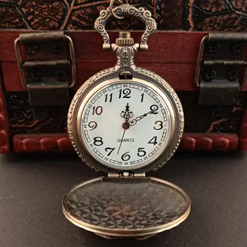 Античен Steampunk Бронзов Кварцов Механизъм Джобен Часовник Медальон Подарък От Веригата Джобни Ключодържатели, Часовници, Подарък От Момчетата Мъже 1