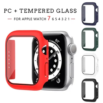 Стъкло + калъф за Apple Watch case 45 мм 41 мм за iWatch case Аксесоари броня + Защитно фолио за Apple watch series 7 с пълно покриване на