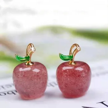 Естествен камък ягоди crystal издълбани ябълков висулка Исцеляющий скъпоценен камък на медальон бижута, аксесоари за бижута