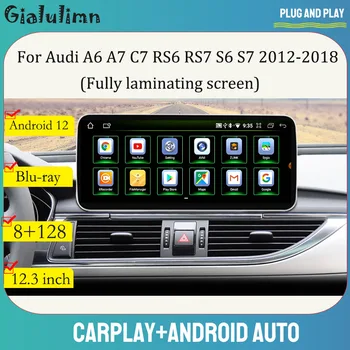 Gialulimn За Audi A6 S6 A7 C7 RS7 RS6 S7 2012 2018 Android 12 Записващо устройство Авто Радио Стерео музикален плейър 12,3 Инча wifi GPS Navi carplay