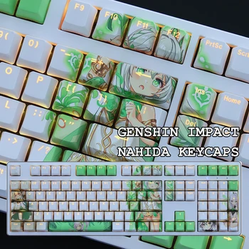 Genshin Impact Nahida Keycaps 108 клавиши OEM Височина PBT Прозрачна Механична Клавиатура Декор на Аксесоари Аниме Keycap